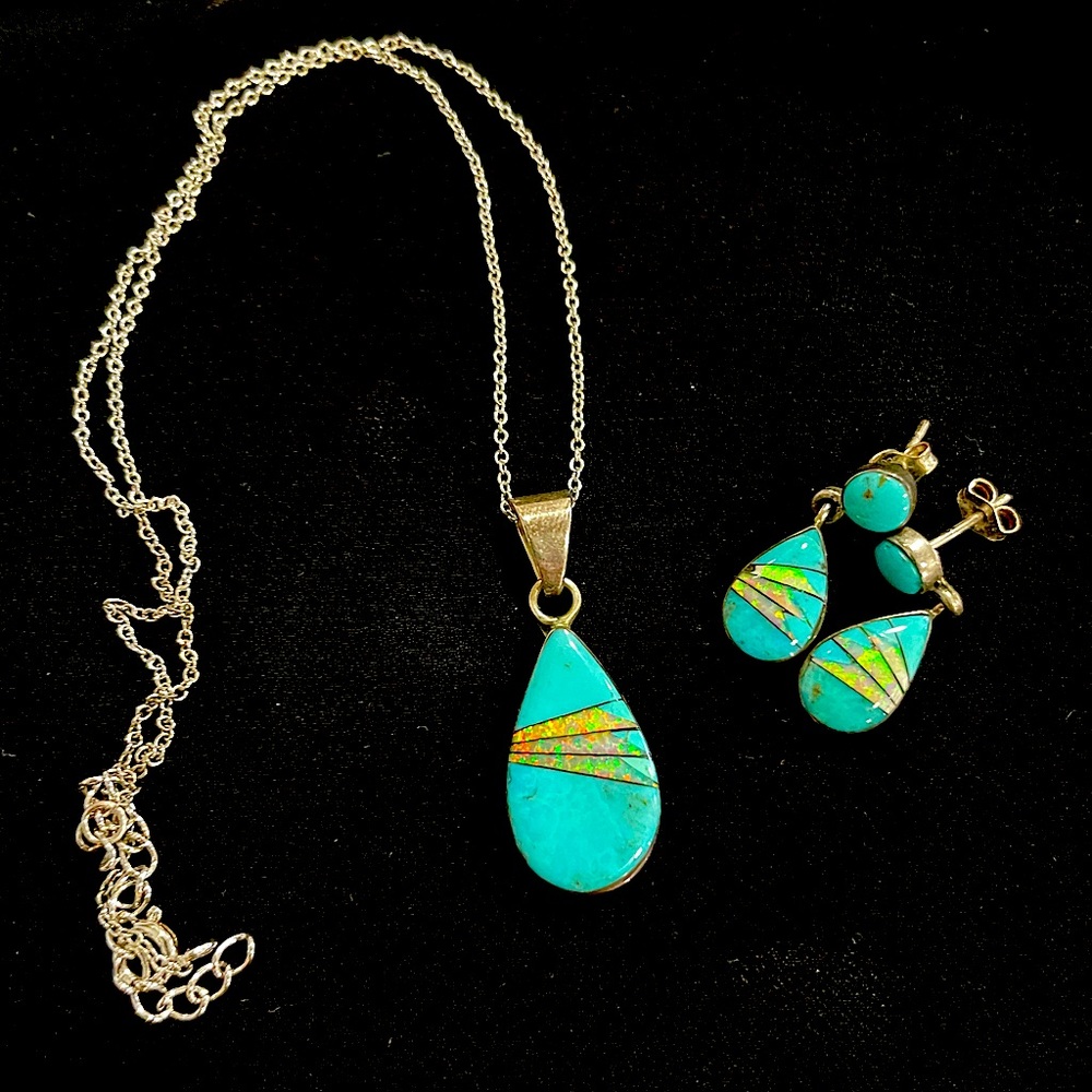 Vintage Native American Sterling Silver, turquoise and Opal set